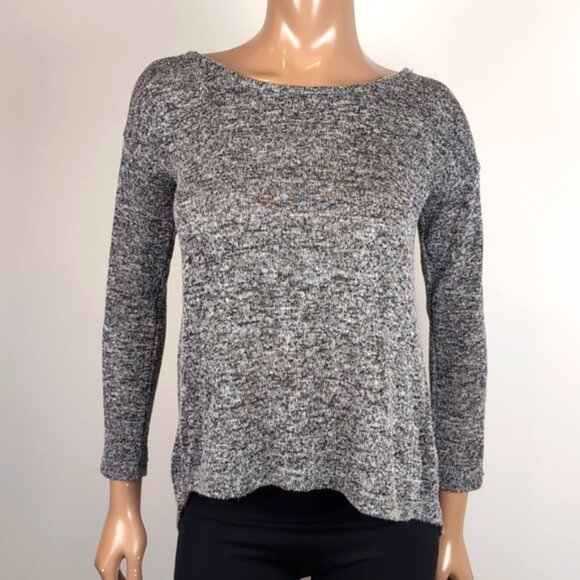 West Girls Slouchy Split Back Knit Top Heathered Long Sleeve Layered Sweater - Picture 2 of 12